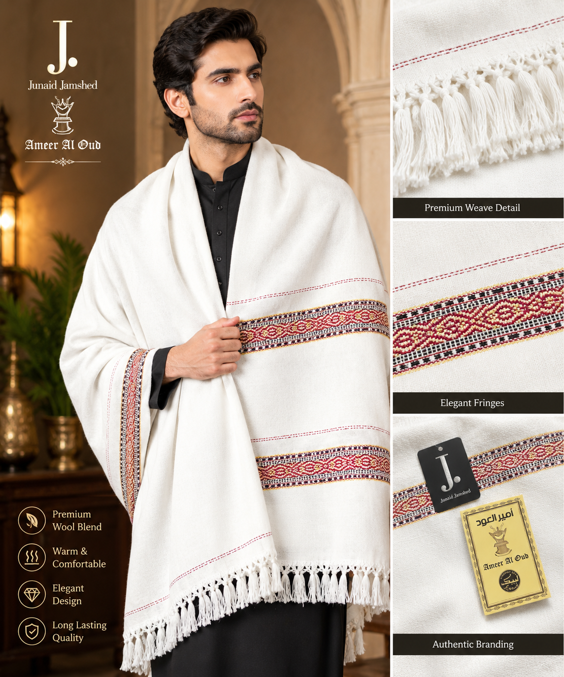 J. Wool Shawl White