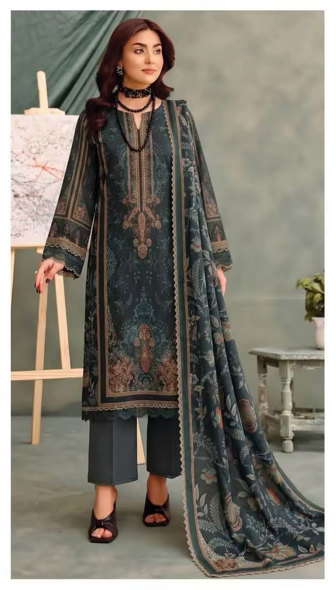 Khushi 3PC Green Lawn | Women's Unstitched Lawn Suit