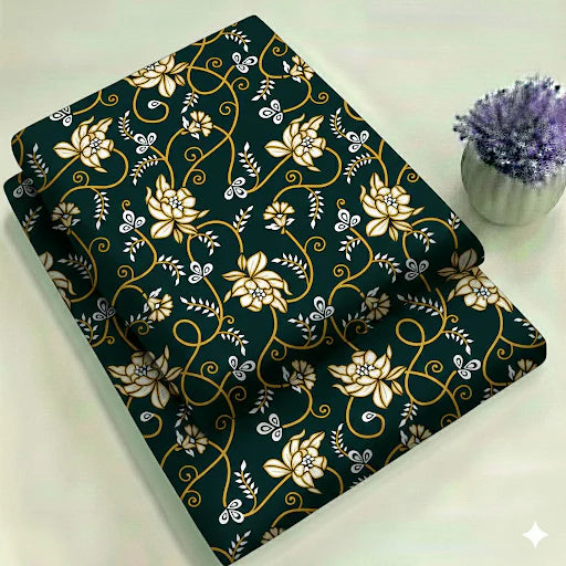 Premium Green & Gold Botanical 2-Piece Unstitched Suit