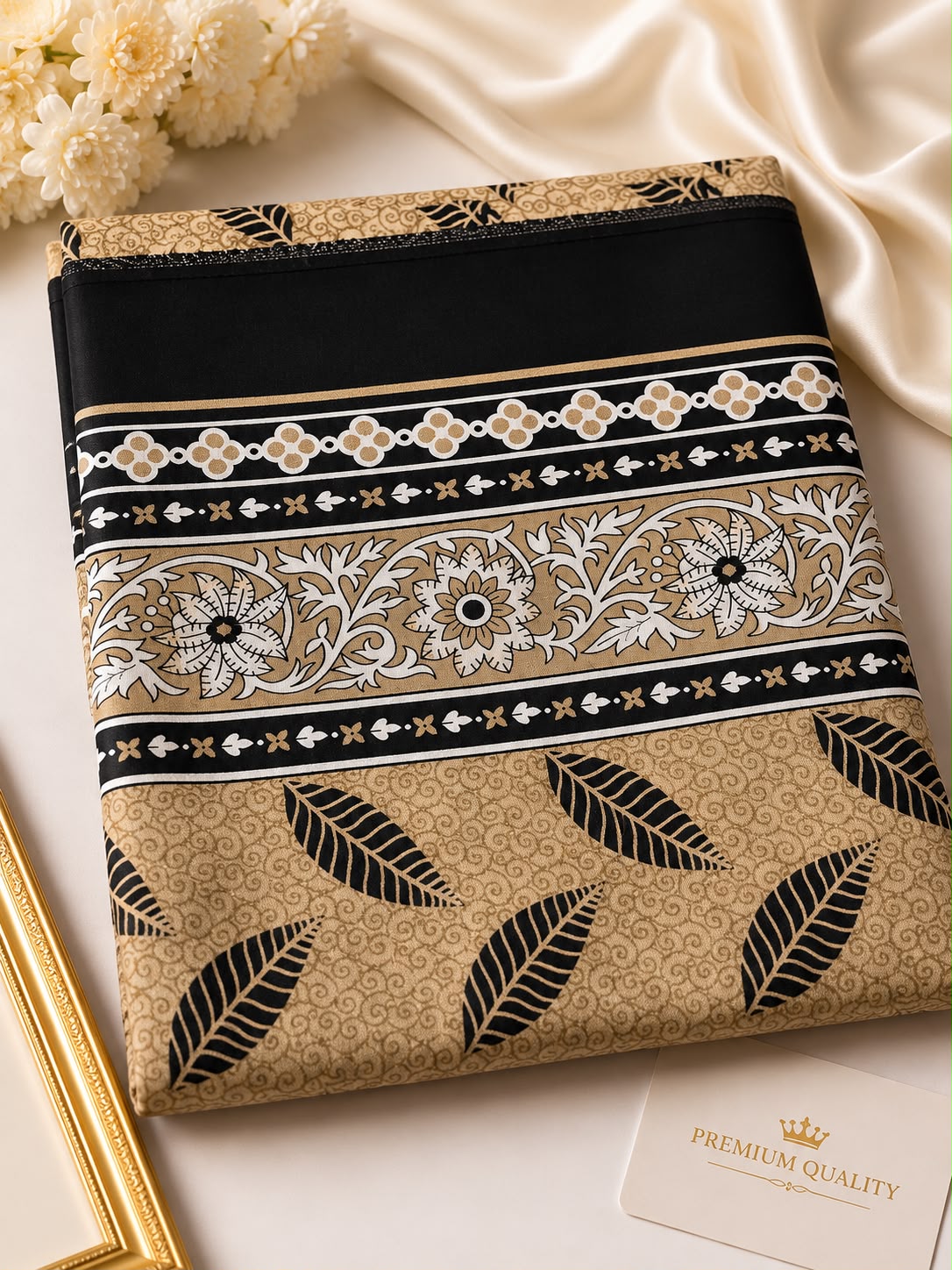 Brown & Black Leaf 2-Piece Unstitched Suit