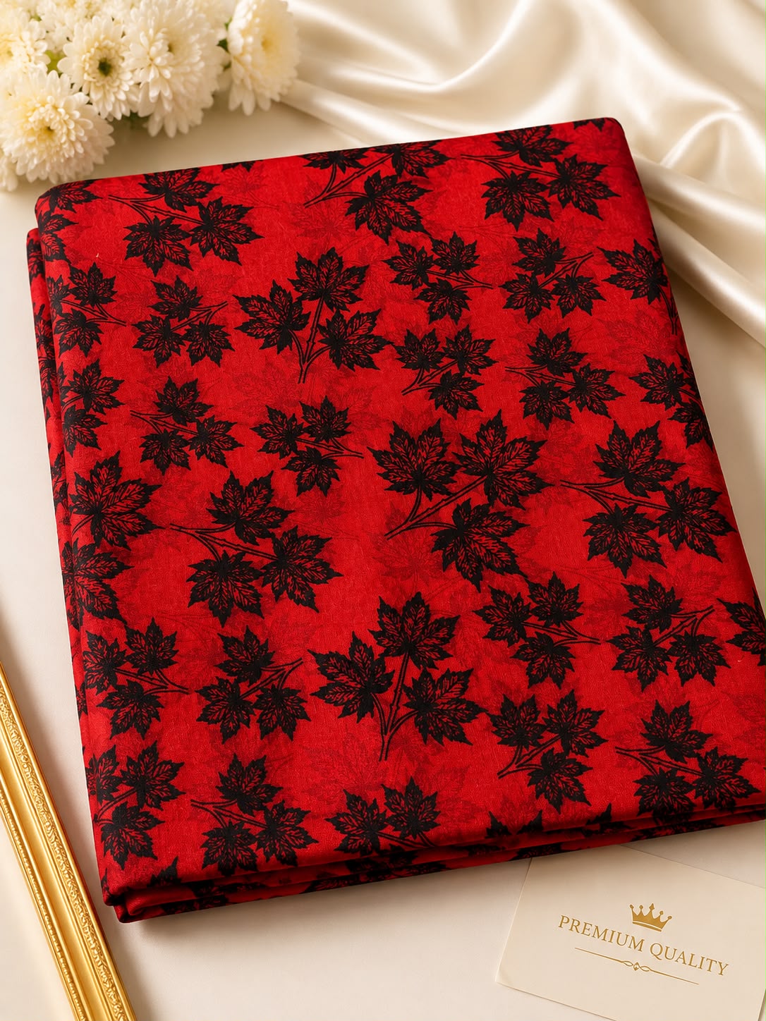 Red & Leaf Print 2-Piece Unstitched Suit