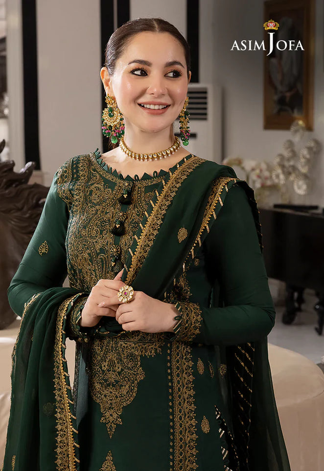 ASIM JOFA GREEN EMBROIDERED UNSTICHED 3PC SUIT | KPA0075