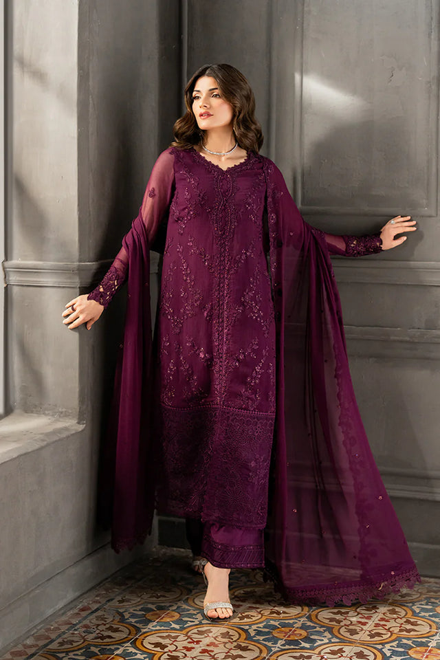 AZURE CHIFFON EMBROIDERED UNSTITCHED 3PC SUIT | KPA0070