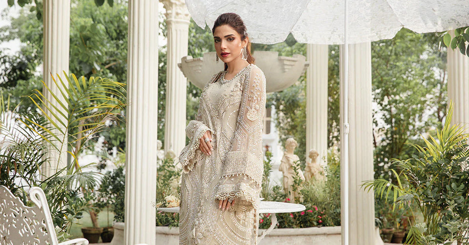 MARIA.B UNSTITCHED EMBROIDERED CHIFFON 3PC SUIT | KPA0059
