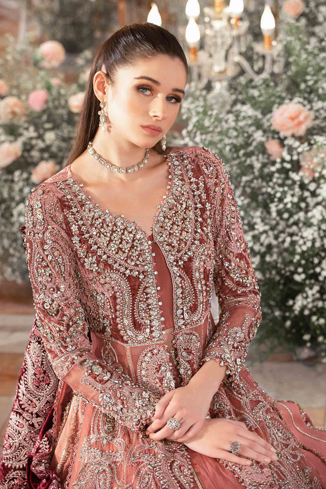 MARIA.B UNSTITCHED EMBROIDERED SALMON PINK 3PC SUIT BD-2701 – KPA0058