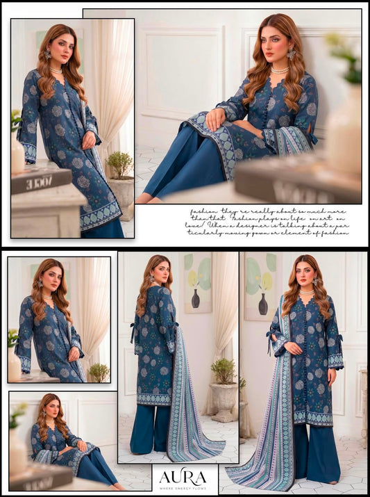 Khushi 3PC Blue Lawn | Women's Unstitched Lawn Suit