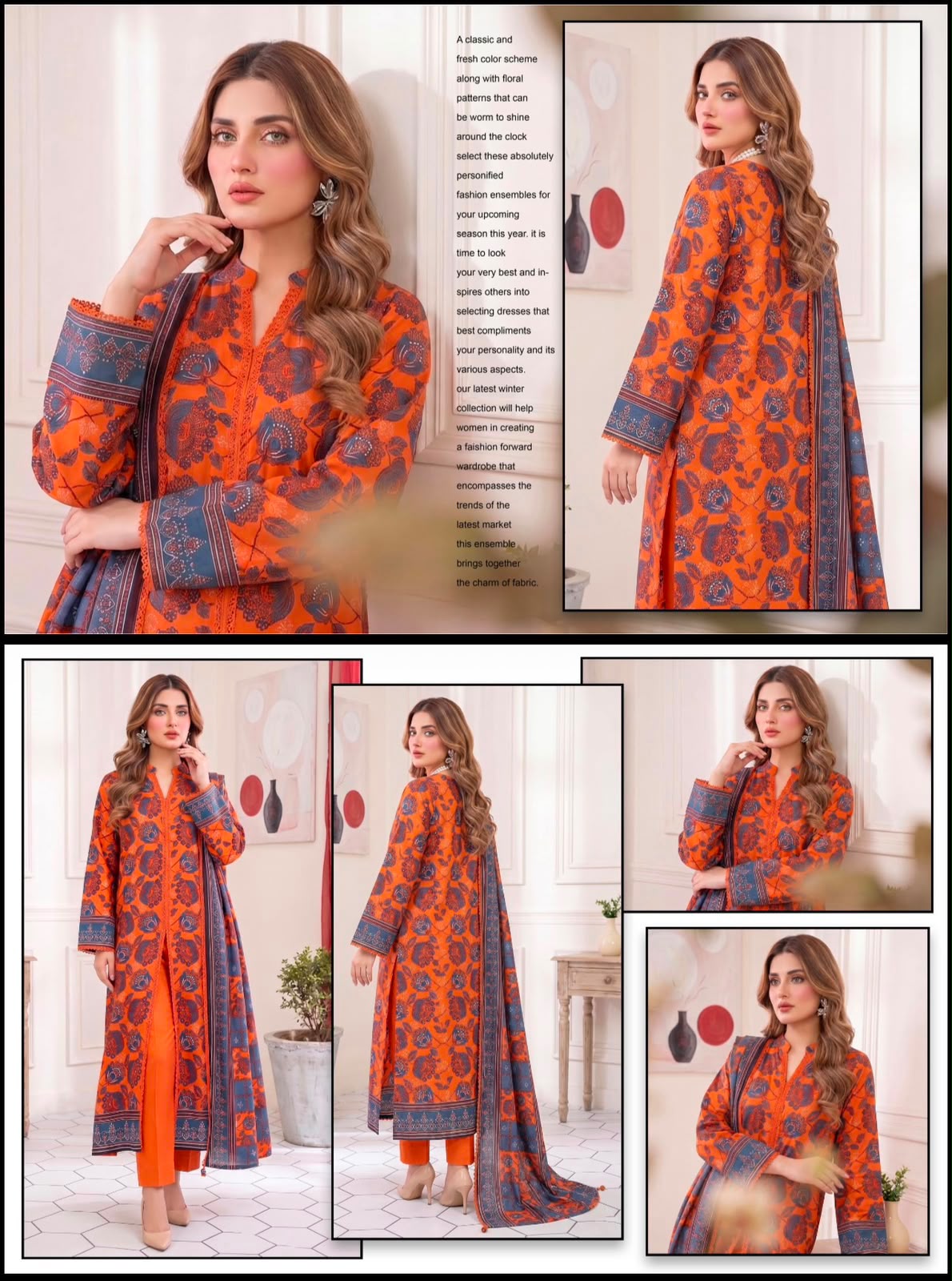 Khushi 3PC Orange Lawn | Women's Unstitched Lawn Suit