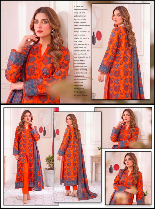Khushi 3PC Orange Lawn | Women's Unstitched Lawn Suit
