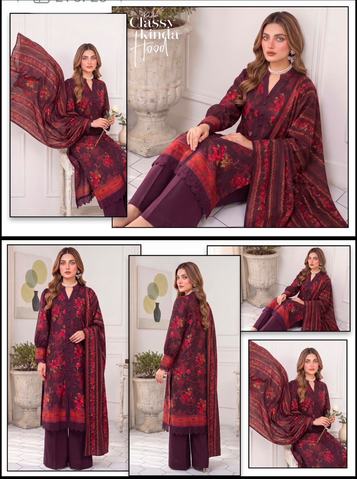 Khushi 3PC Black & Red Floral Lawn | Women's Unstitched Lawn Suit