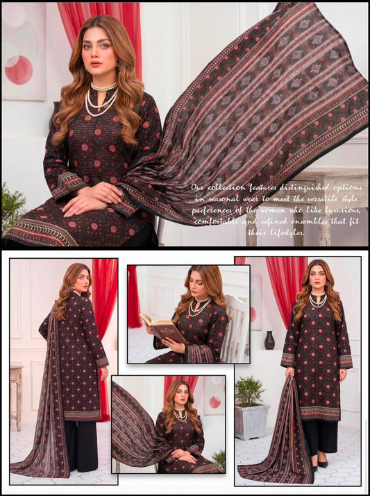 Khushi 3PC Black & Red Small Flower Lawn | Women's Unstitched Lawn Suit