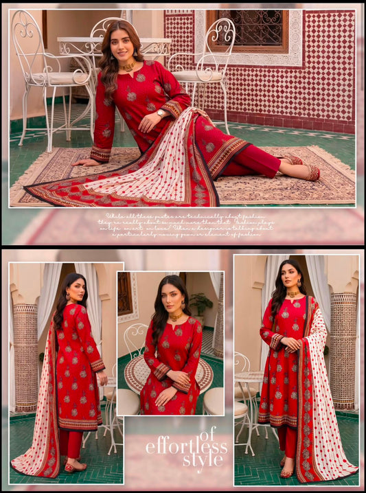 Khushi 3PC Rust Lawn | Women's Unstitched Lawn Suit |