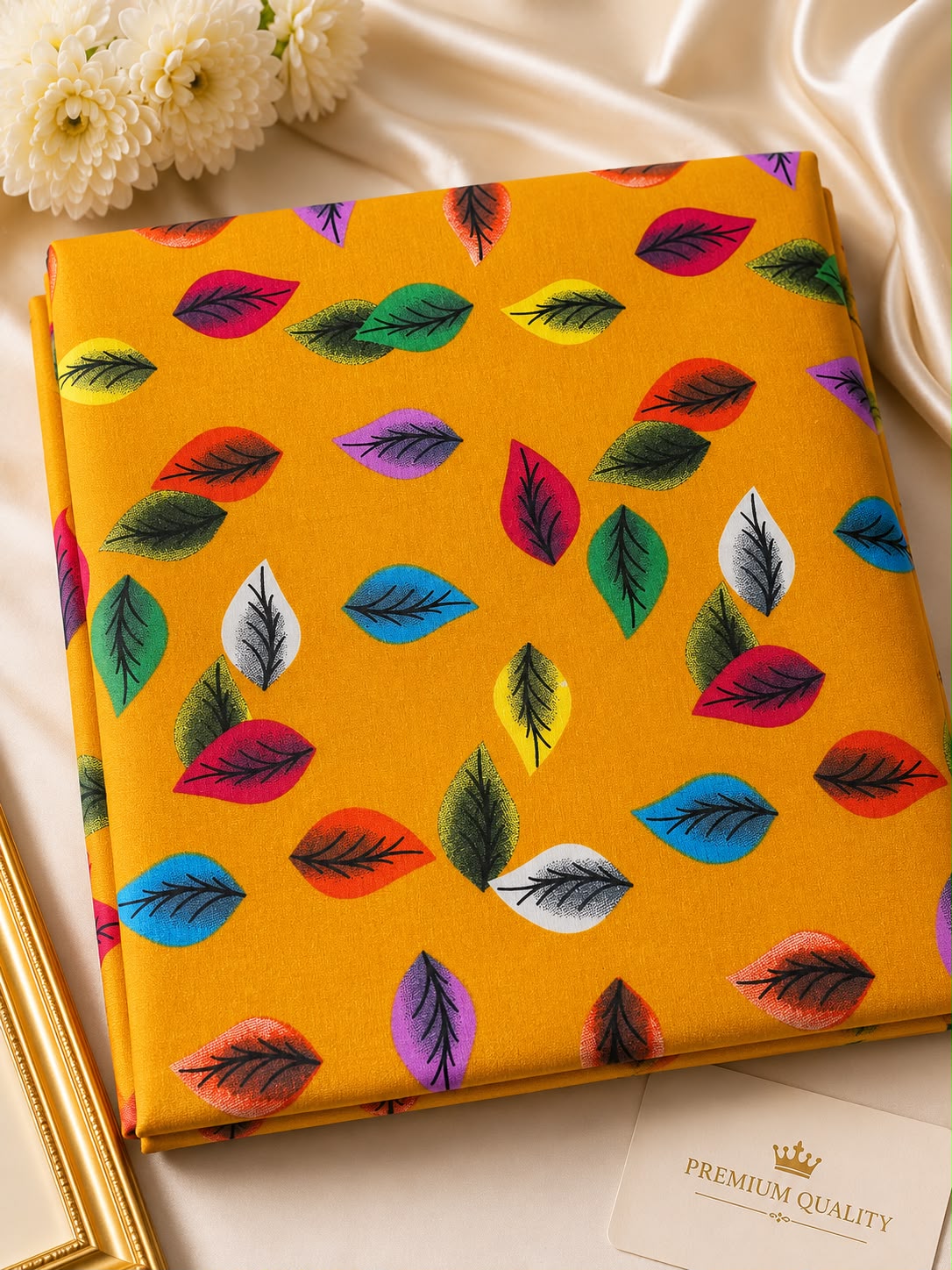 Yellow & Colorful Leaf 2-Piece Unstitched Suit