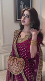 HARIS SHAKEEL – AISHA MARGENTA UNSTICHTED EMBROIDERED 3PC MAXI - KPA0127