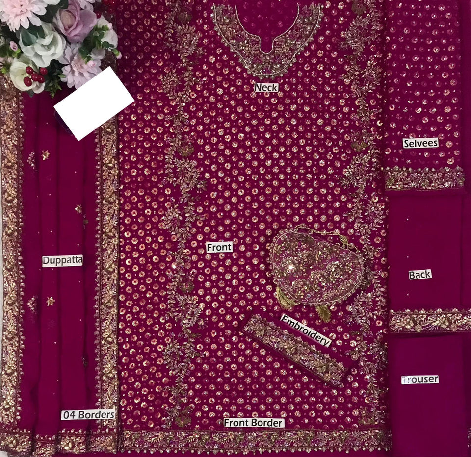 HARIS SHAKEEL – AISHA MARGENTA UNSTICHTED EMBROIDERED 3PC MAXI - KPA0127