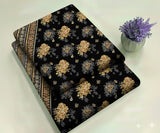 Midnight Black & Vintage Rose Gold with Lace Borders Floral Print 2-Piece Unstitched Suit