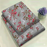 Vintage Grey & Red Garden Floral Print Fabric 2-Piece Unstitched Suit