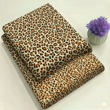 Beige Cheetah Print floral Print 2-Piece Unstitched Suit