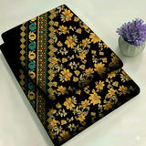 Black & Midnight Gold with Borders Floral Print 2-Piece Unstitched Suit