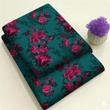 Teal & Hot Pink Floral Print 2-Piece Unstitched Suit