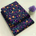 Midnight Blue Suit with Orange & Purple Floral Print 2-Piece Unstitched Suit