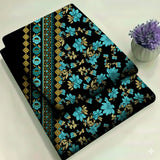 Black & Turquoise with Borders Floral Print 2-Piece Unstitched Suit