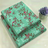 Aqua Mint & Pink Meadow Floral Print Fabric 2-Piece Unstitched Suit